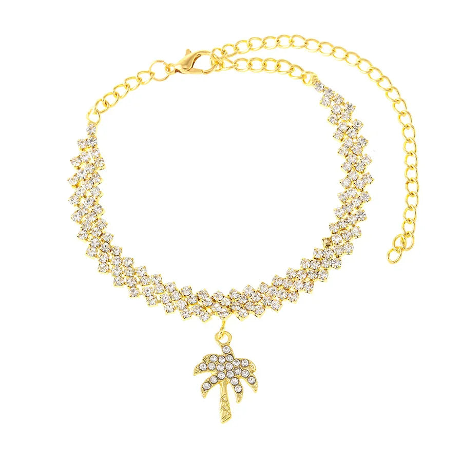 Crystal Leaf Rhombus Anklet for Women