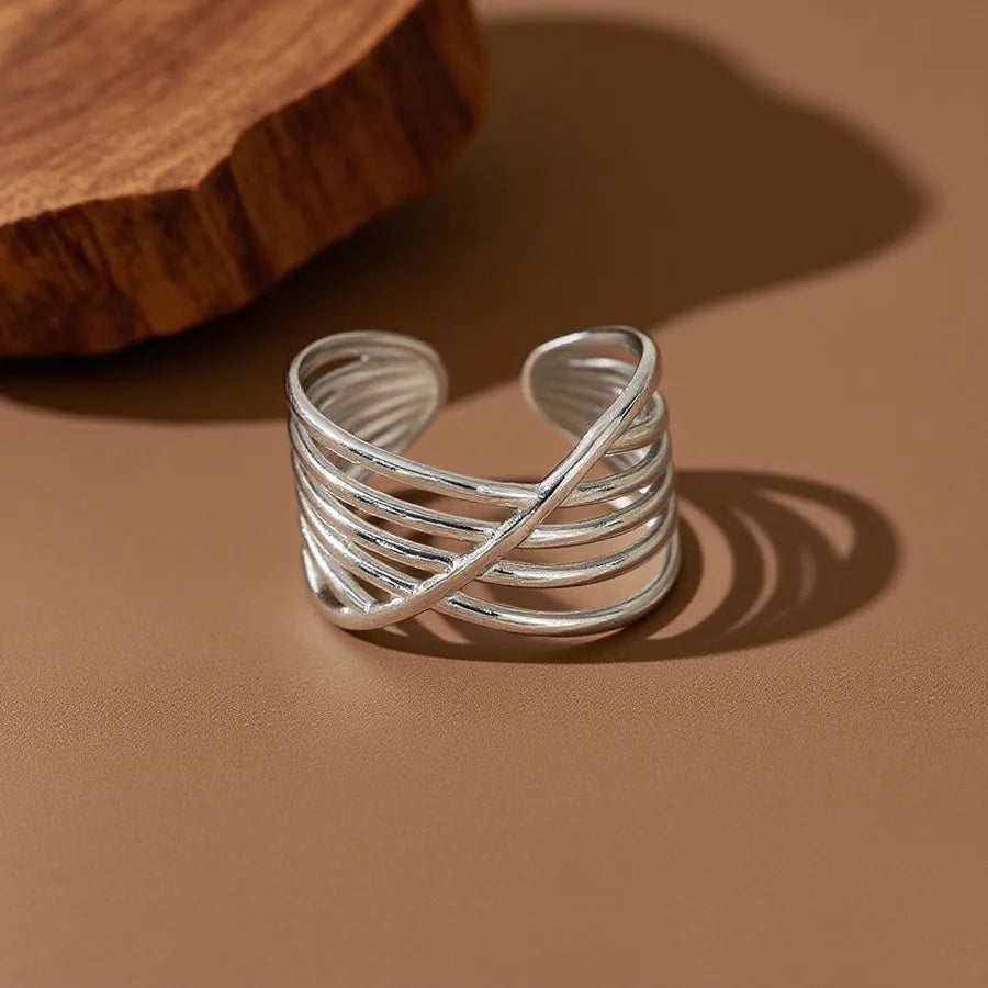 Colorful Titanium Steel Geometric Heart Ring Z031-Cross Lines-Ring-Steel Color