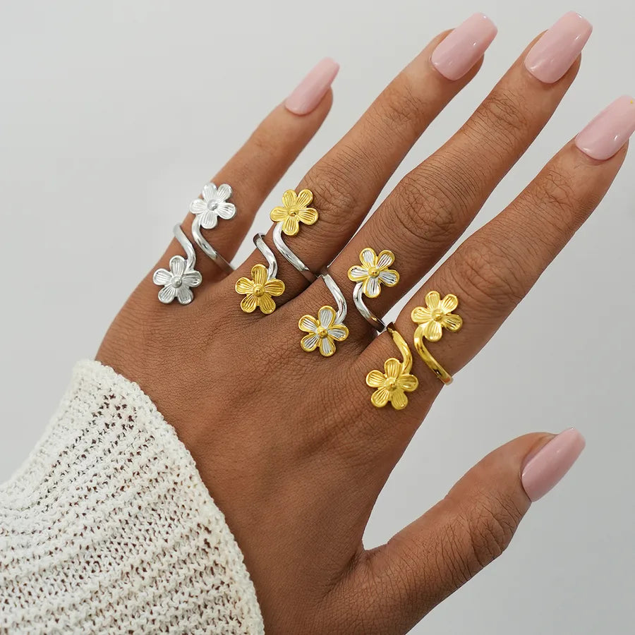 18K Gold Plated Stainless Steel Flower Ring