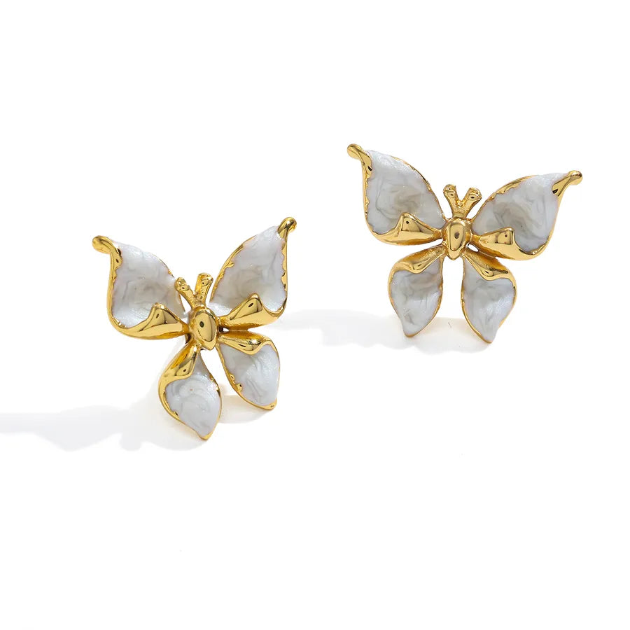 18K Gold Plated Butterfly Pearl Stud Earrings Butterfly 2-26.56*24.06mm