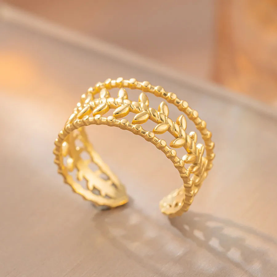 18K Gold Geometric Titanium Steel Open Ring K33 Gold Ring Adjustable