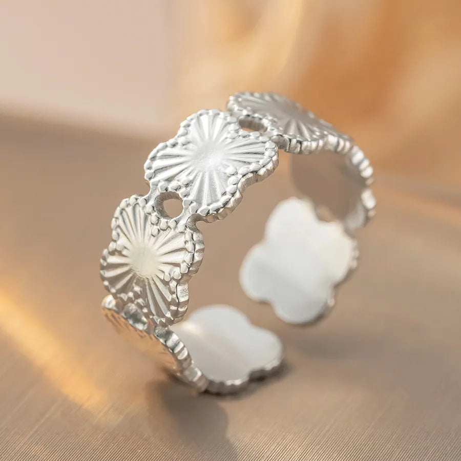 Geometric Titanium Steel Open Ring for Women K408 Steel Color Ring Open