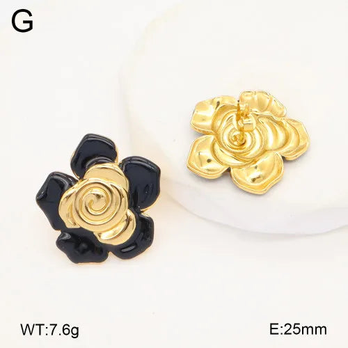 Gold Floral Resin Stainless Steel Stud Earrings