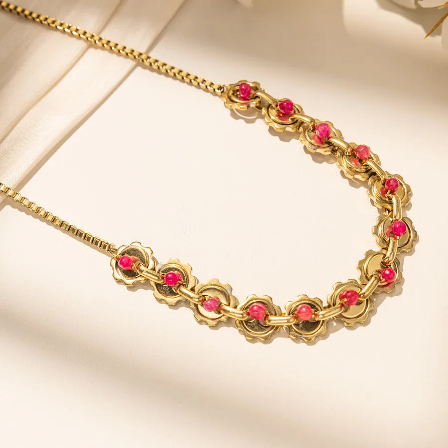 18K Gold PVD Coated Stainless Steel Necklace Average Size Multicolor X-09-70