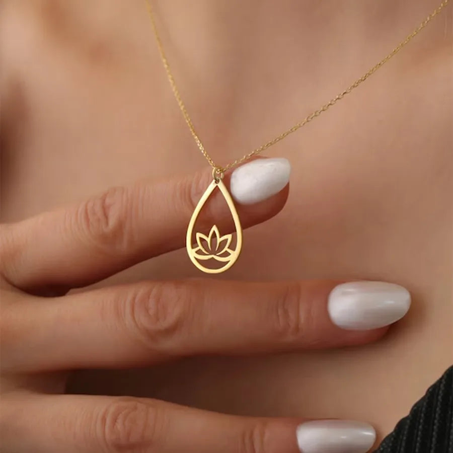 Gold Lotus Flower Pendant Necklace 42+5cm Gold One