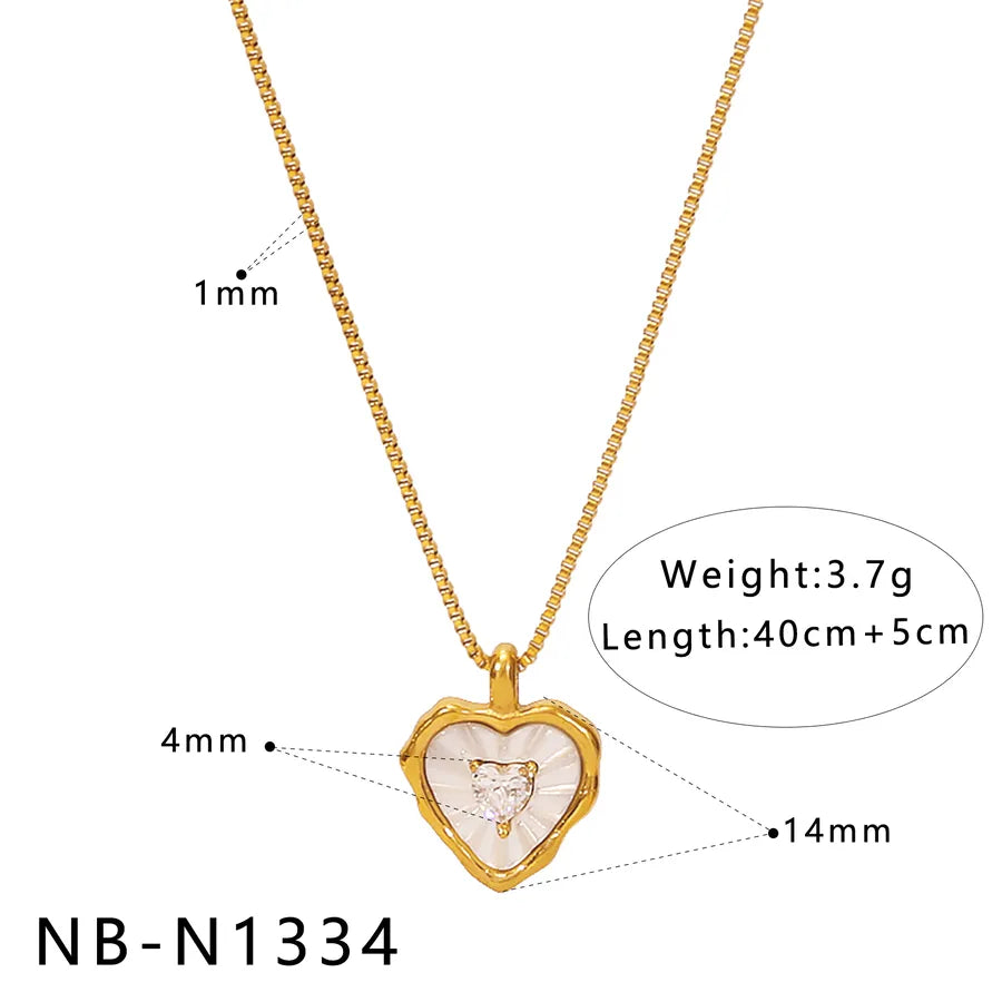 Gold Geometric Pendant Necklace with Shell & Zircon NB-N1334