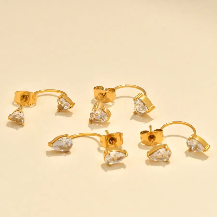 18K Gold Plated Heart & Drop Zircon Earrings