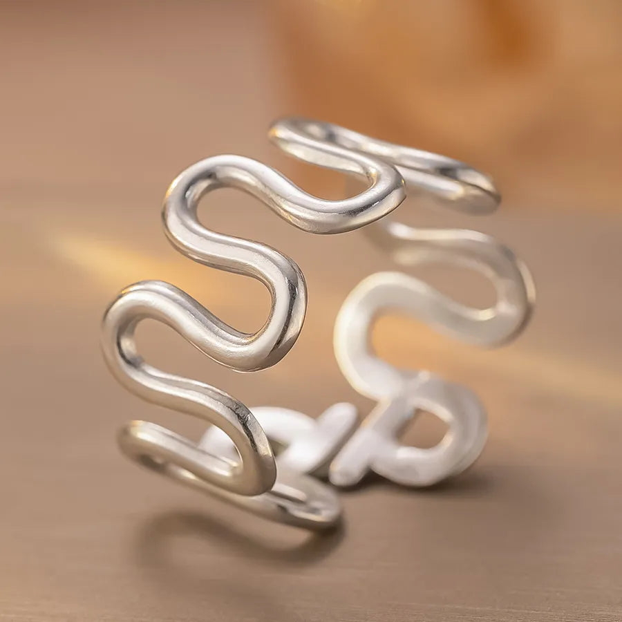 Geometric Titanium Steel Couple Ring K184 Steel Color Ring Open