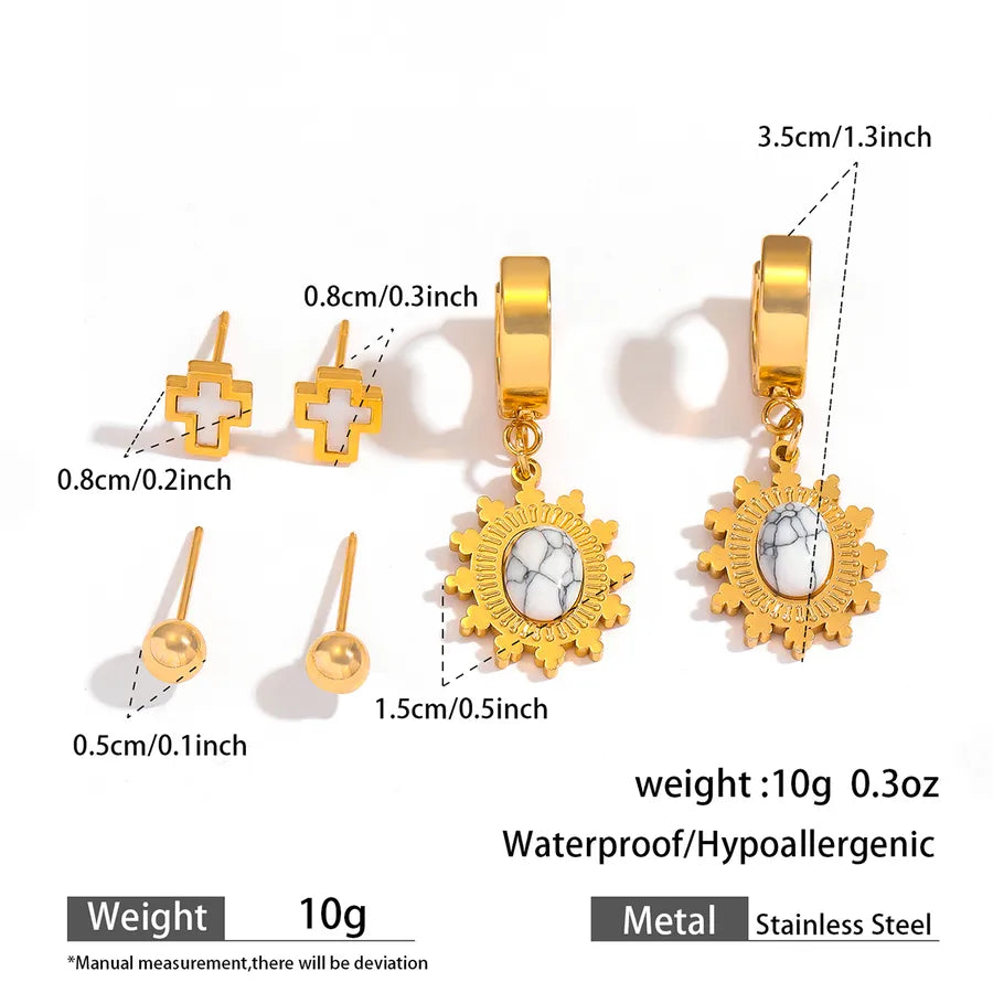 Gold Plated Cross Titanium Steel Earrings – 3 Pairs