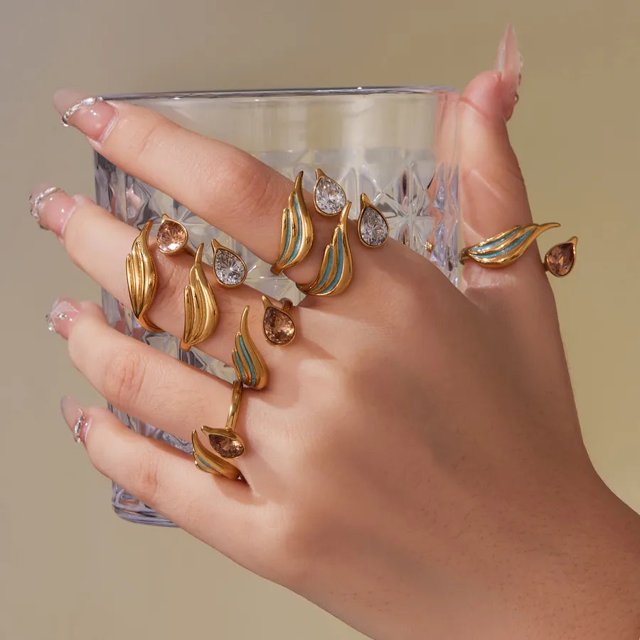 Champagne Zircon Geometric Ring – 18K Gold Plated