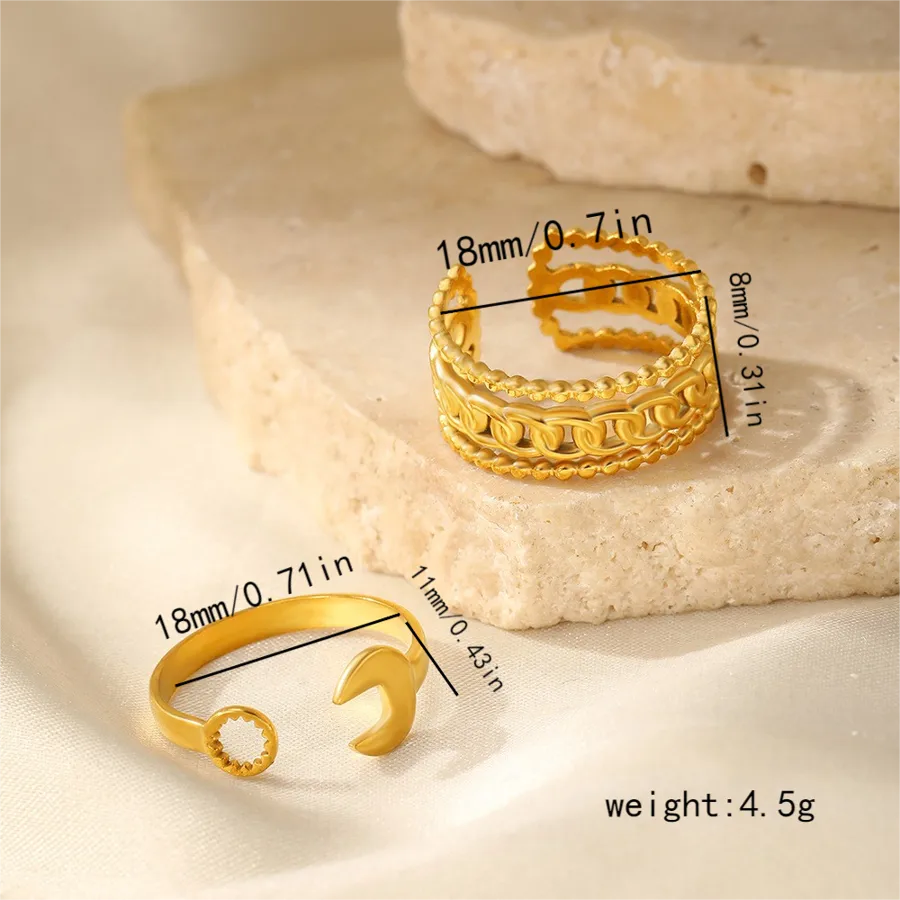 Adjustable Gold Stainless Steel Open Ring Average Size Gold 003#