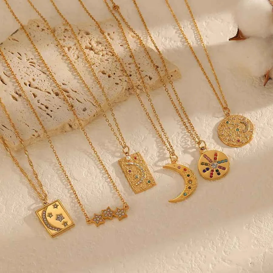 18K Gold Sun & Moon Pendant Necklace