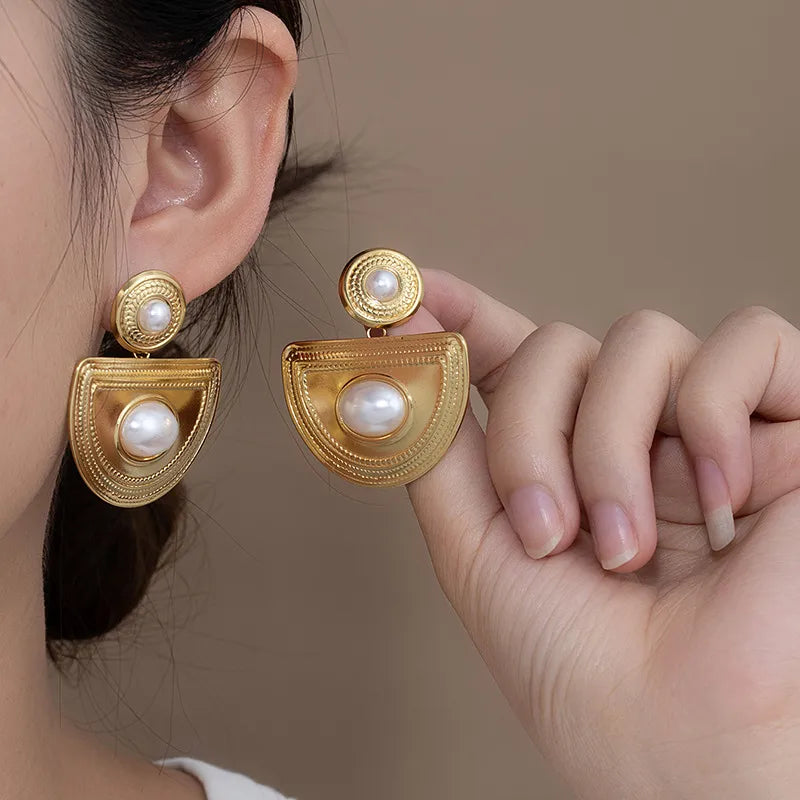 Titanium Steel Butterfly Pearl Drop Earrings