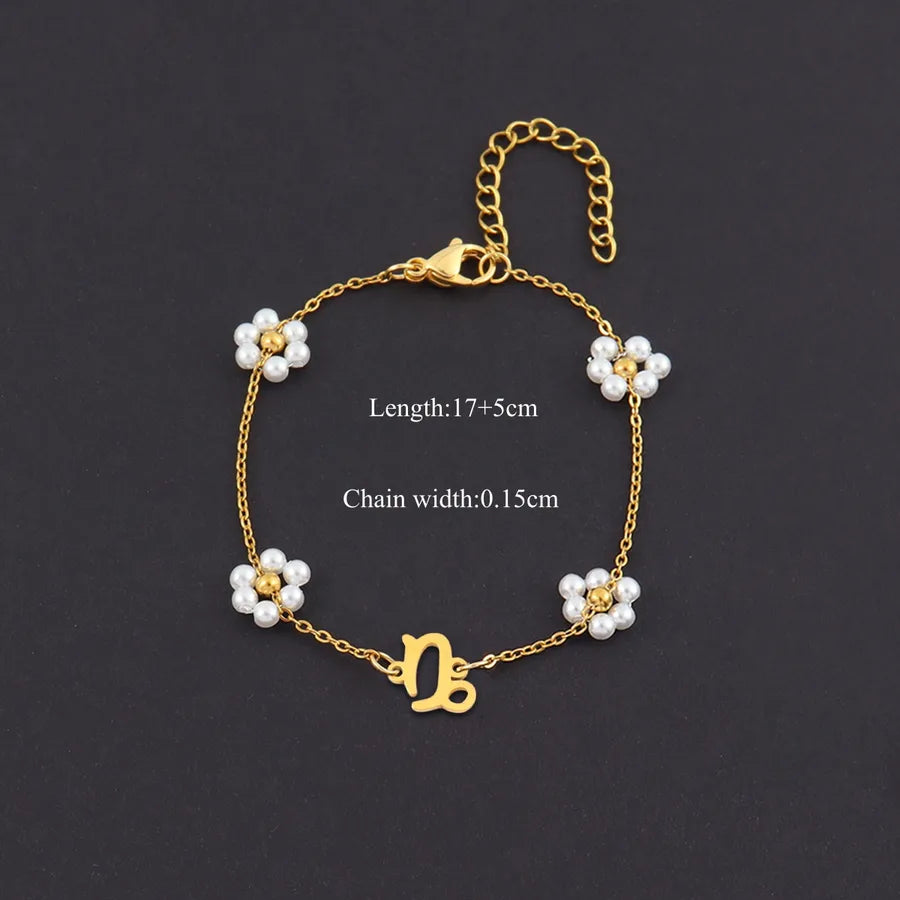18K Gold Zodiac Pearl Bracelet for Women Gold Capricorn