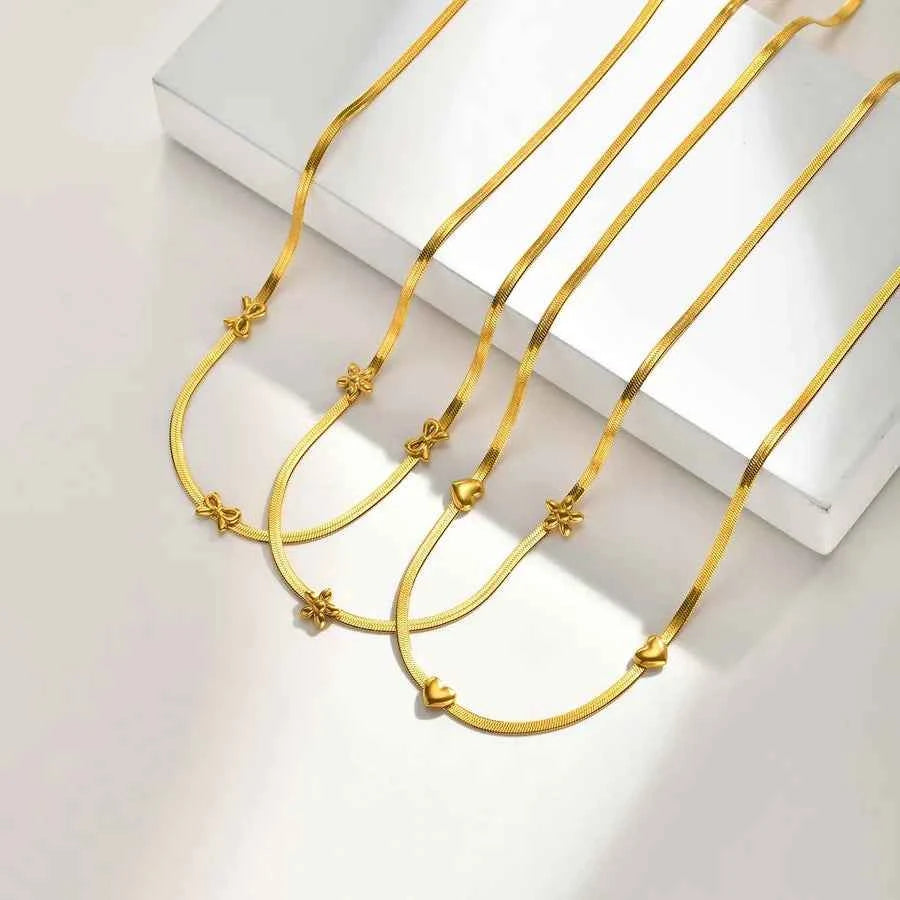 Gold Plated Heart & Bow Stainless Steel Necklace