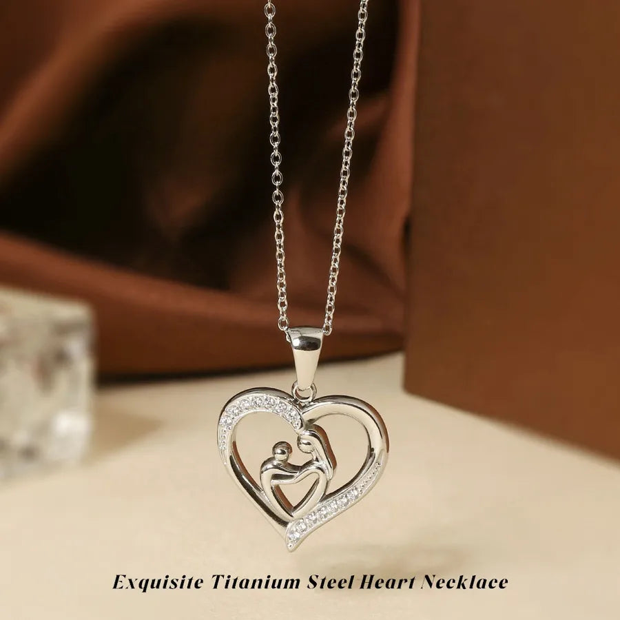 Gold Heart Pendant Necklace for Women Steel Color Mother and Child Love Necklace N0452S