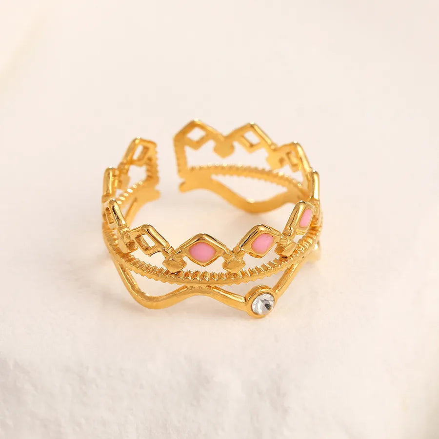 Adjustable Gold Crown Ring in Stainless Steel Adjustable Opening 18k real gold crown wave powder