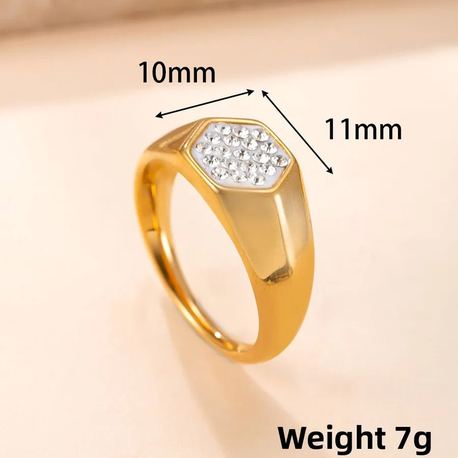 Gold Geometric Titanium Steel Ring 9 Gold-Hexagon