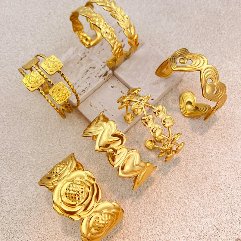 Gold Plated Stainless Steel Heart Cherry Bracelet