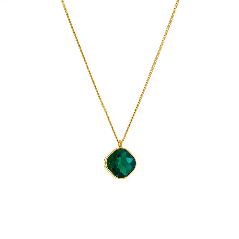 Green Zircon Gold-Plated Geometric Locket Necklace