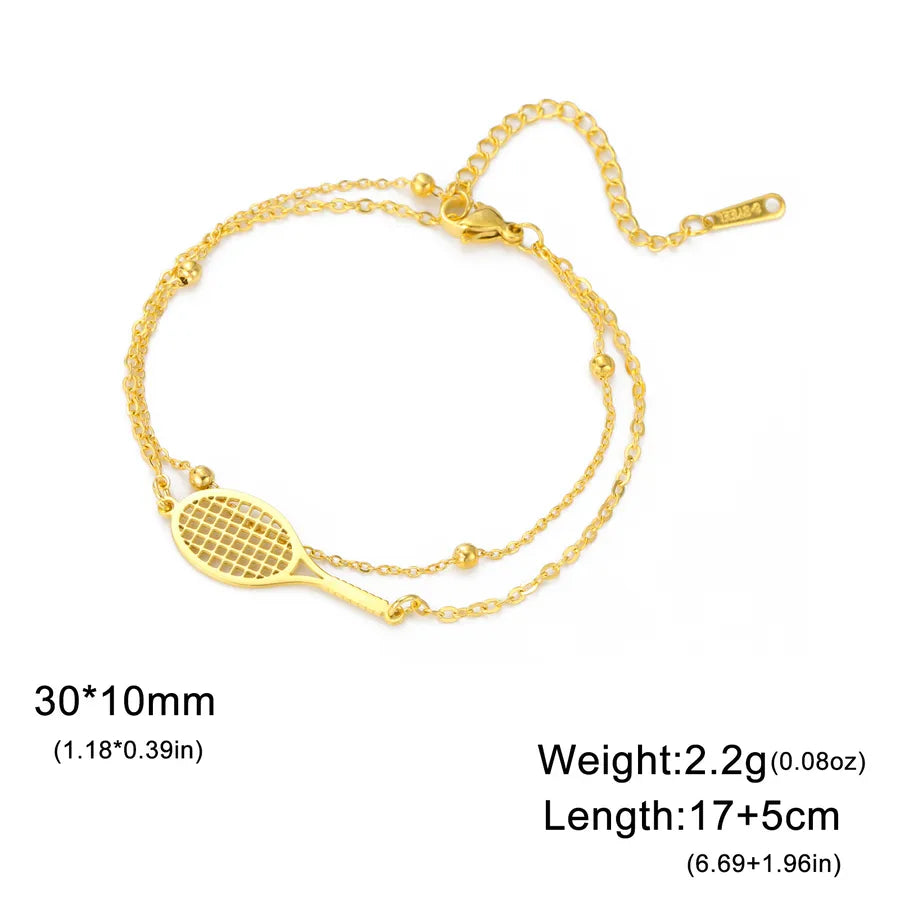 Stainless Steel Sports Pendant Bracelet Gold Racket-double Chain