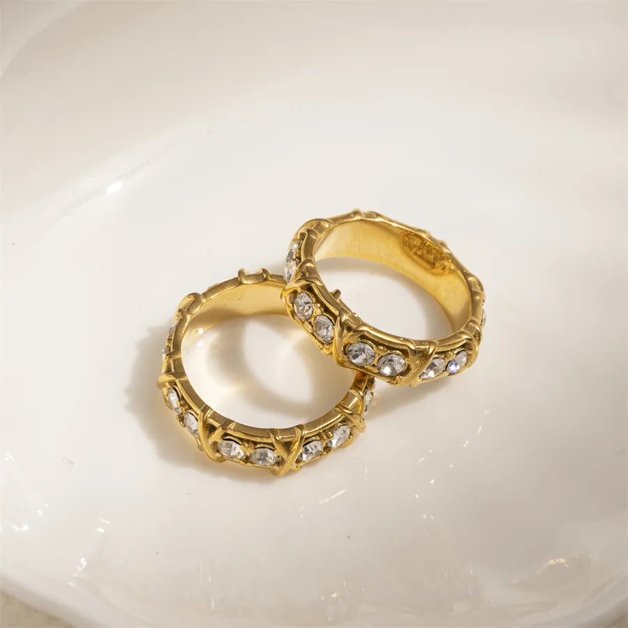 Gold Plated Stainless Steel Zircon Ring for Women