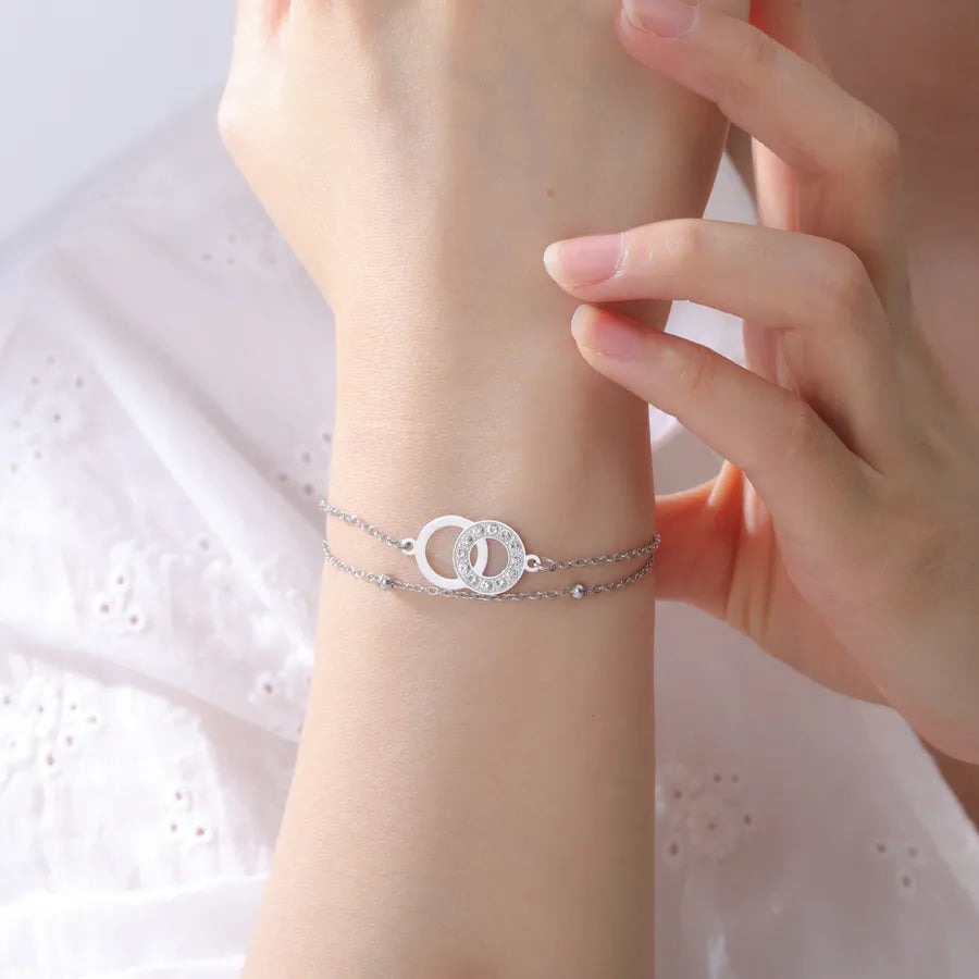 Double Ring Zircon Bracelet – Gold Plated Steel