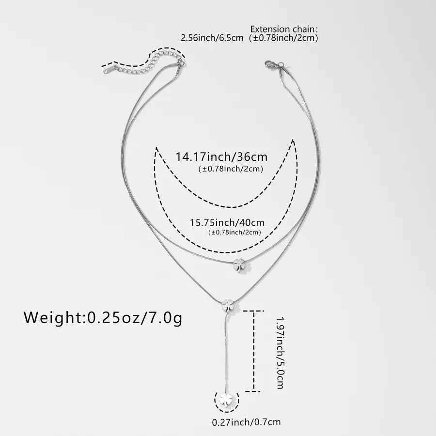 Gold & Silver Four-Leaf Clover Tassel Necklace