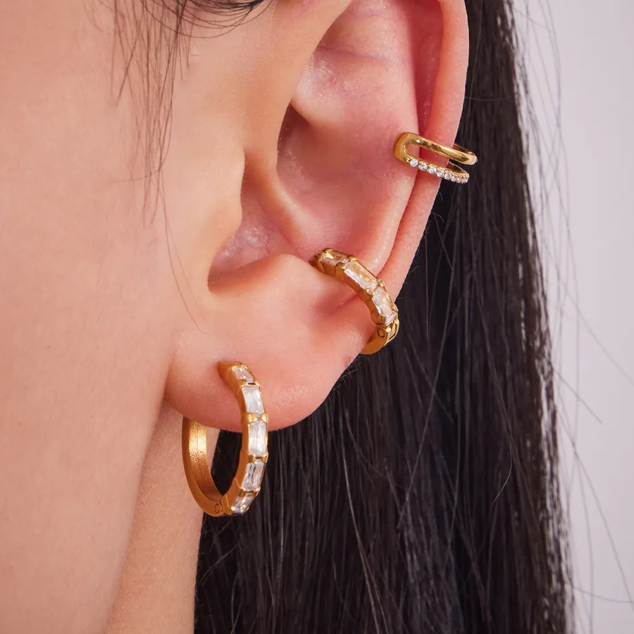 18K Gold Zircon Cross Earrings for Women