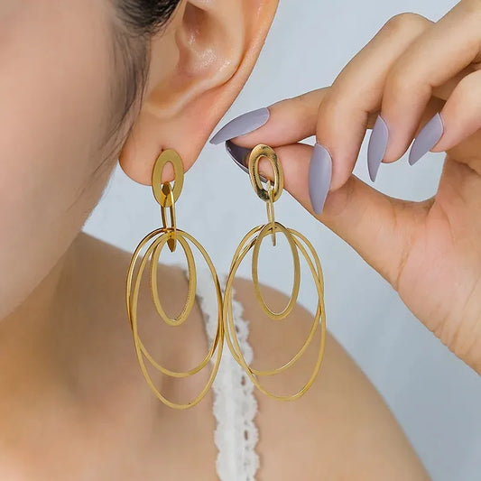 18K Gold Plated Geometric Stainless Steel Earrings