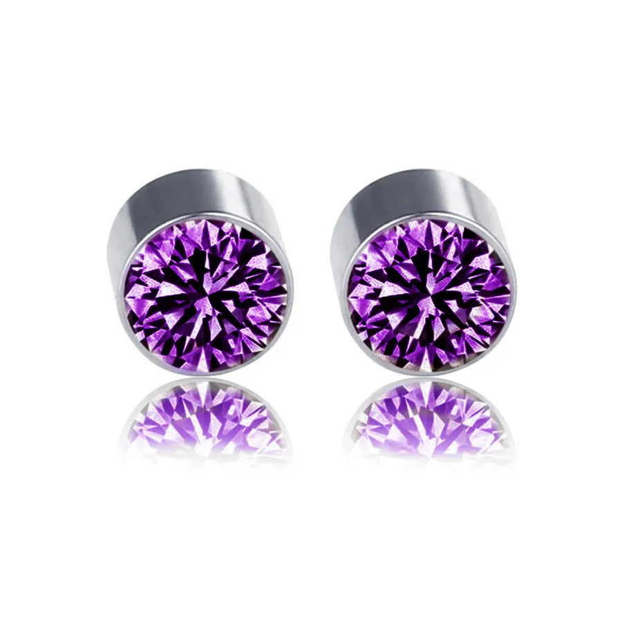 Magnetic Clip-On Geometric Ear Studs Purple (1 Pair) 6mm
