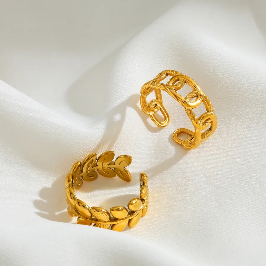 18K Gold Leaf Open Ring – Stainless Steel