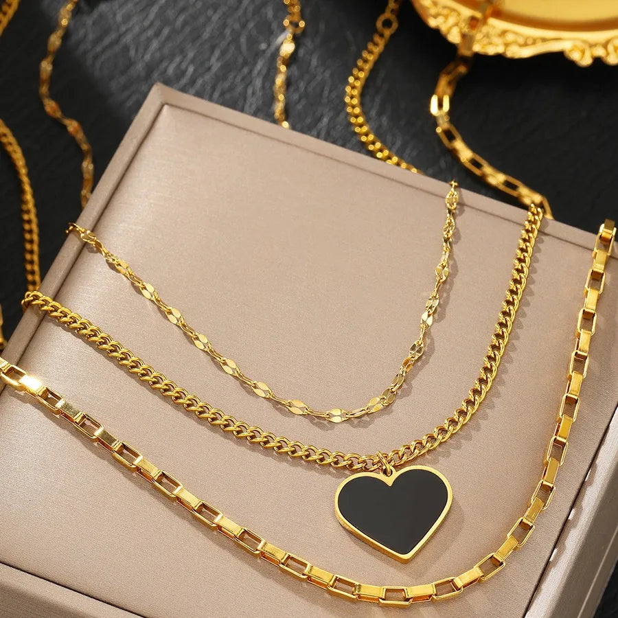 Gold Plated Stainless Steel Layered Pendant Necklace
