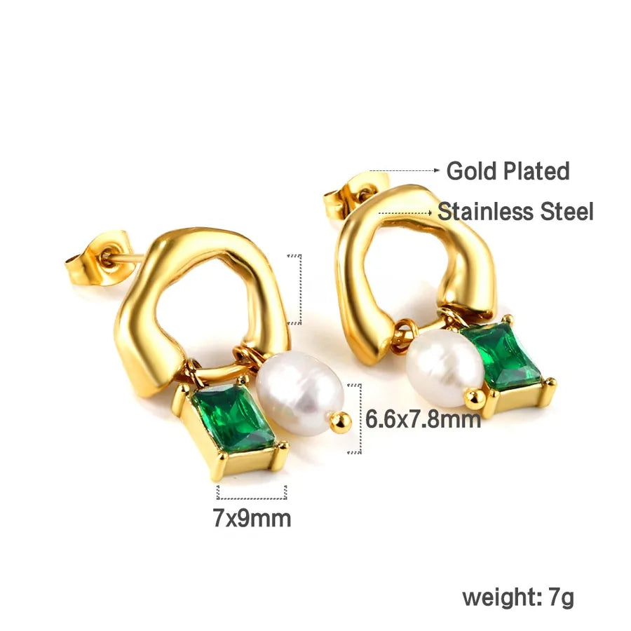 18K Gold Plated Geometric Pearl Earrings EA57320MG