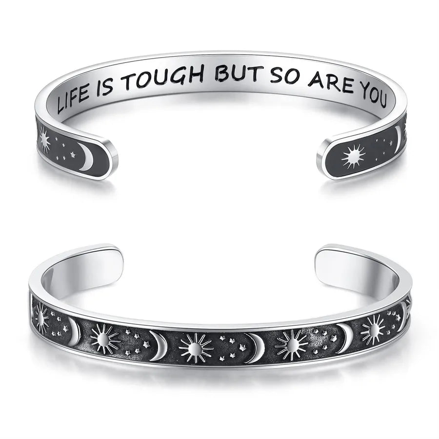 Retro Heart Stainless Steel Bangle 72-Sun & Moon - Life Is Tough_yythkg
