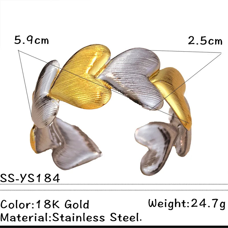 Gold Wave Leaf Heart Stainless Steel Bracelet One Size Gold and Silver Color Matching SS-YS184