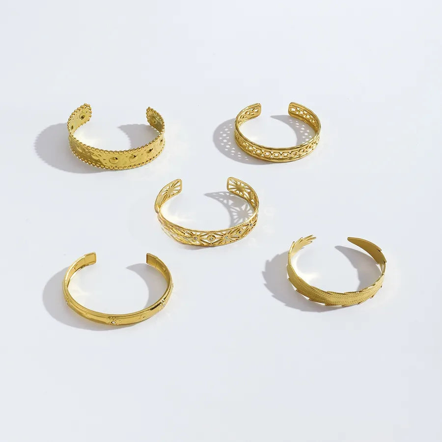 Men's Gold Stainless Steel Vintage Open Bangle