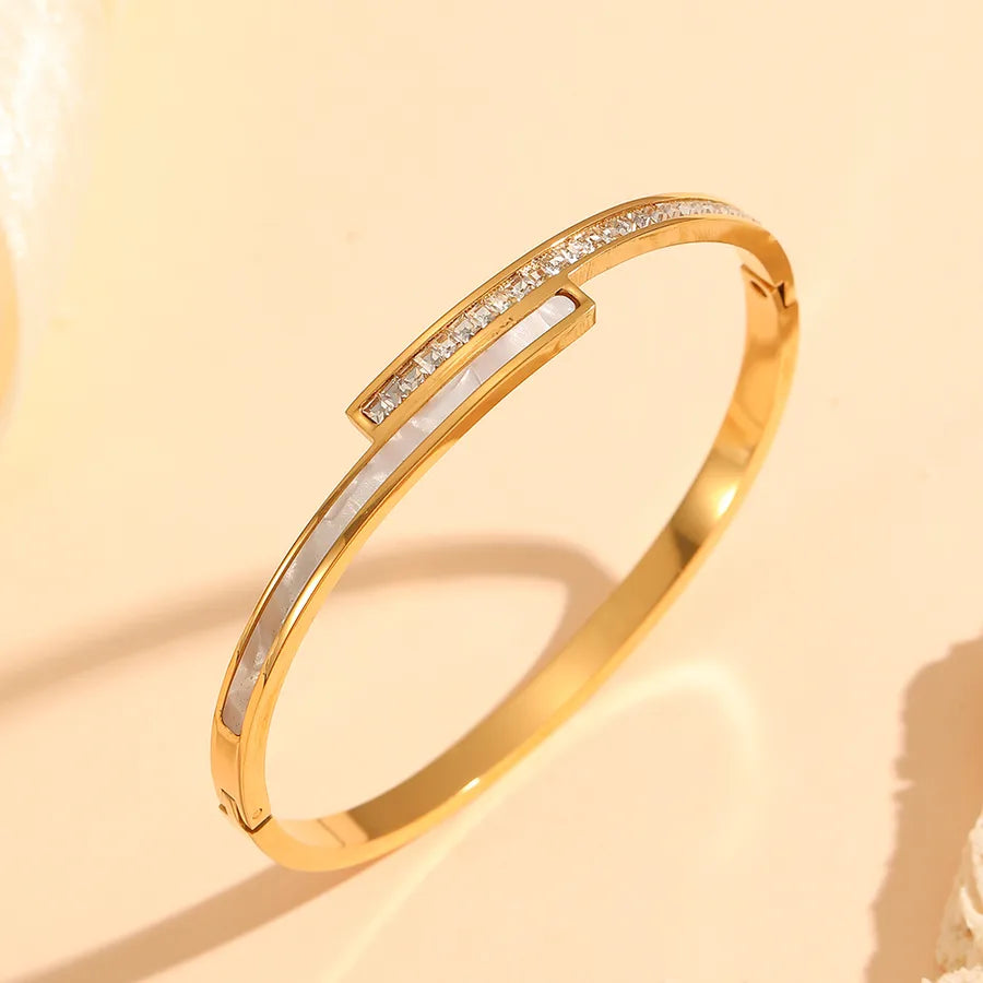 18K Gold PVD Geometric Stainless Steel Bangle Bracelet#4