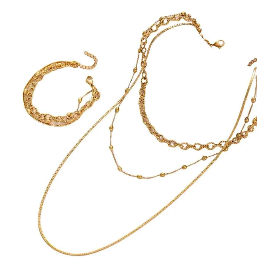 18K Gold Plated Multi-Layer Beaded Necklace Set