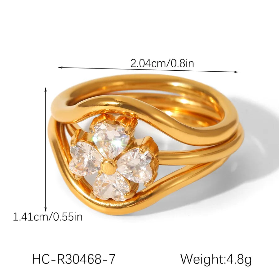 Star Flower Bow Knot Open Ring – 18K Gold Plated HC-R30468-7