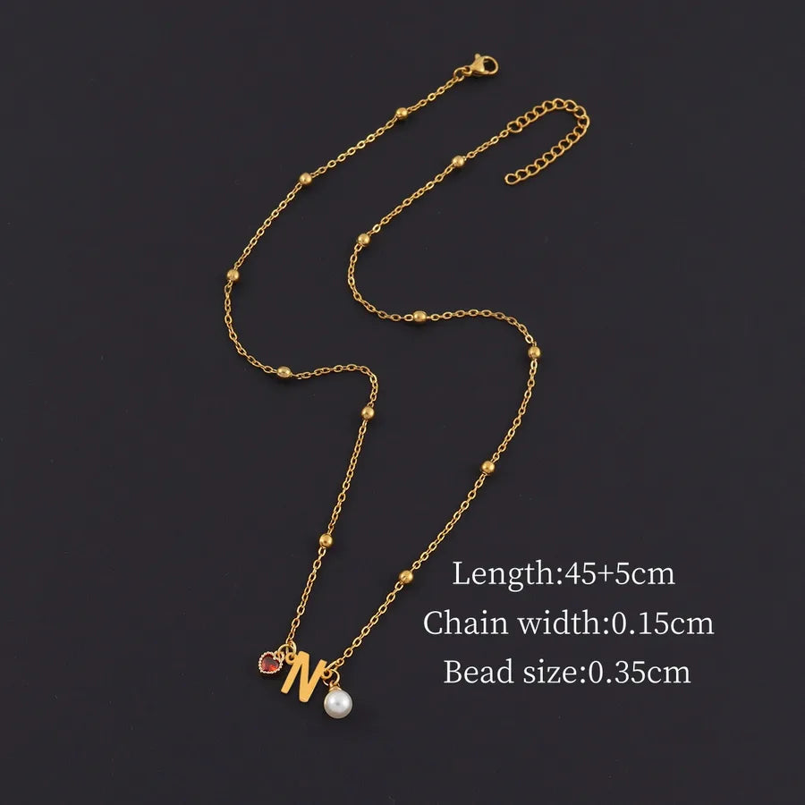 18K Gold Plated Heart & Letter Pendant Necklace Gold N