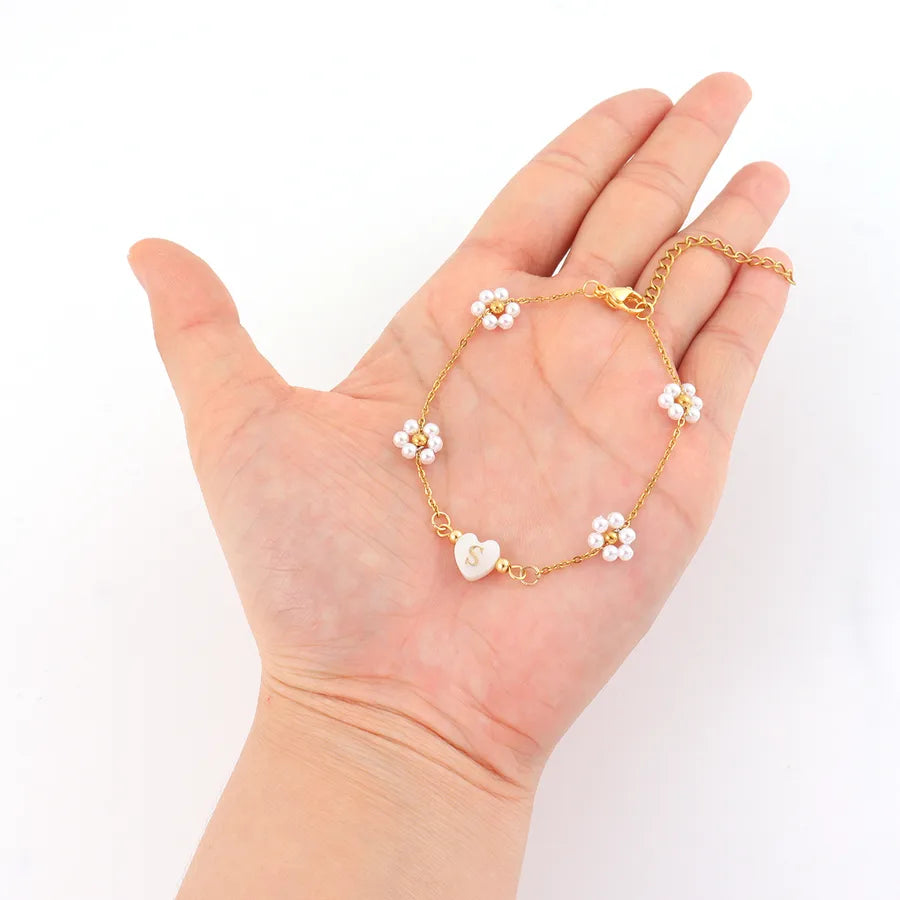 18K Gold Plated Heart & Pearl Bracelet