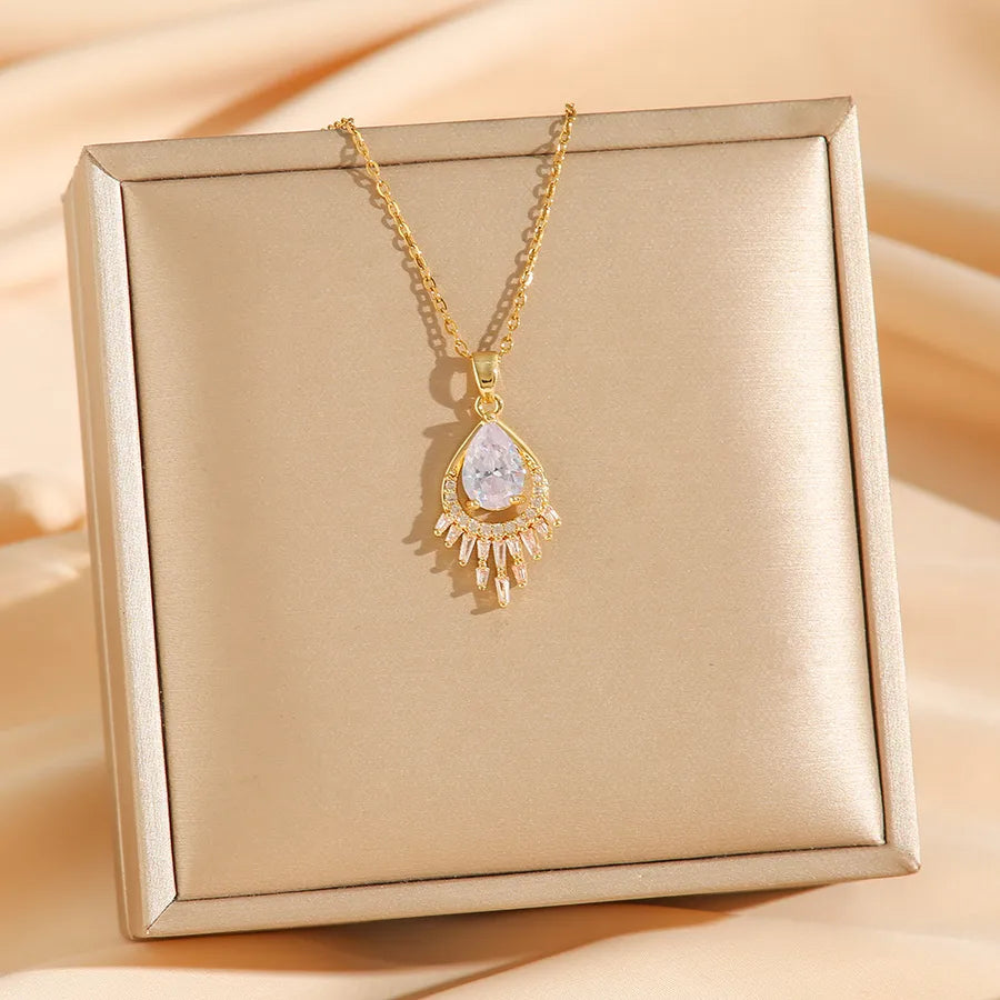 18K Gold Plated Zircon Pendant Necklace 8295 Gold Devil's Eye
