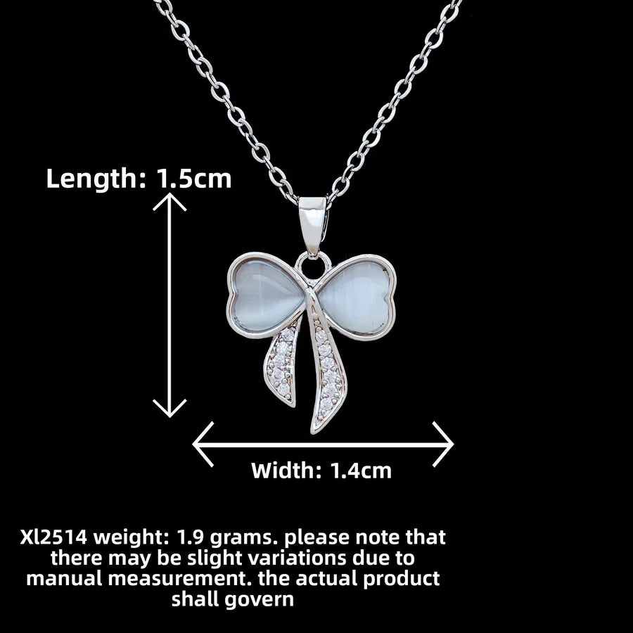 Butterfly & Whale Couple Pendant Necklace XL2514 Bowknot Cat's Eye Necklace Silver