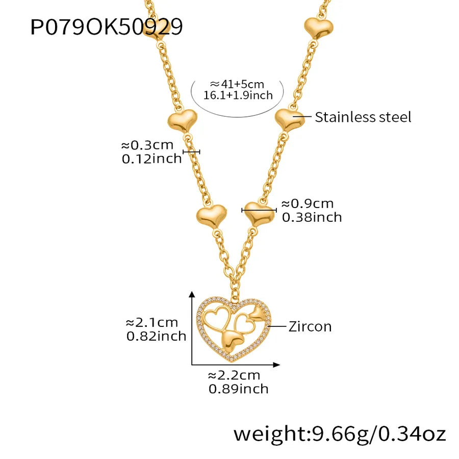 18K Gold PVD Geometric Stainless Steel Necklace P079- Gold Love Zircon Necklace 41+5cm