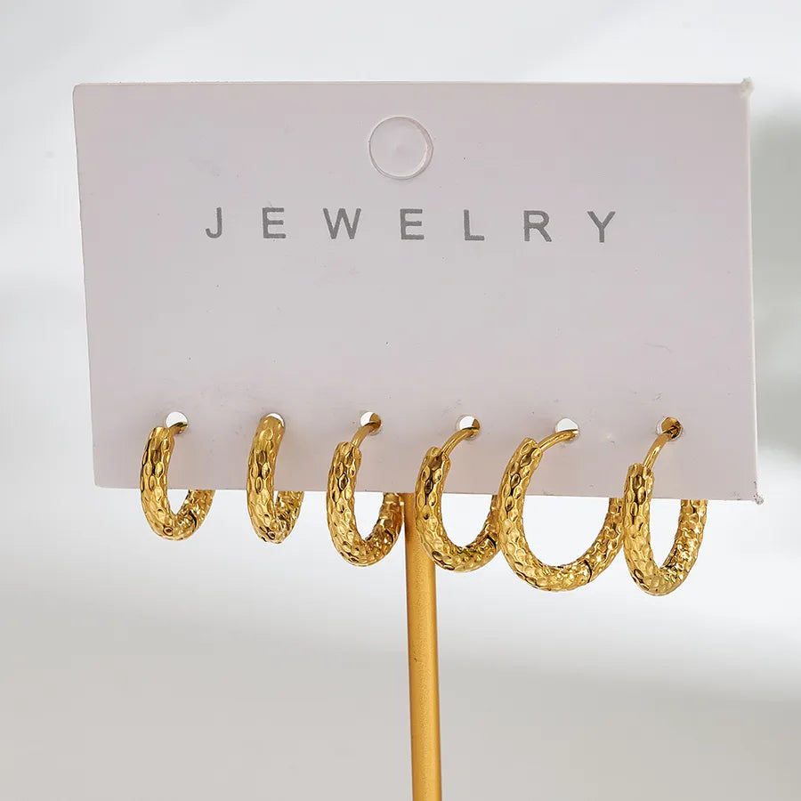 18K Gold Hammered Stainless Steel Hoop Earrings