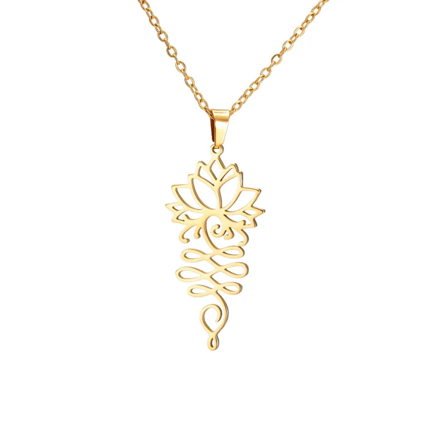 Geometric Lotus Pendant Stainless Steel Necklace