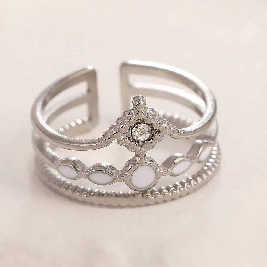 Adjustable Gold Crown Ring in Stainless Steel Adjustable Opening Steel color crown white diamond white