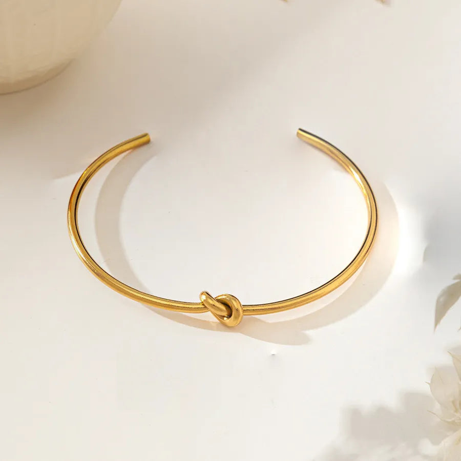 18K Gold Bamboo Knot Stainless Steel Bangle Average Size Gold LM700