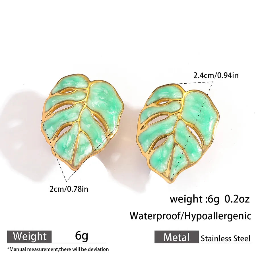 Gold Leaf Drop Earrings – Titanium Steel & Acrylic 3#